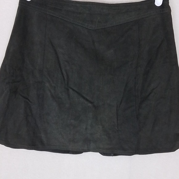 H&M Full Front Zip Leather Suede Mini Skirt Size Medium in Green *flawed* - Picture 7 of 12